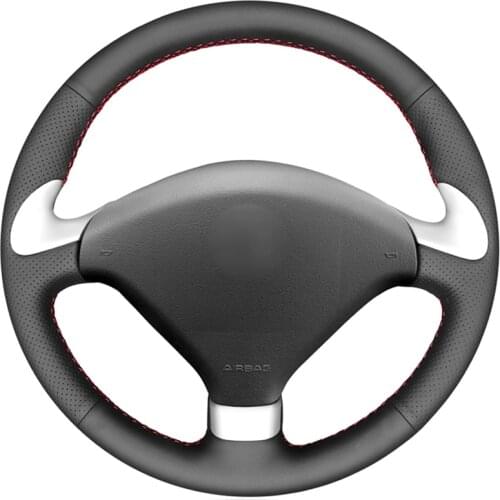 Black PU Faux Leather DIY Hand-stitched Custom Car Steering Wheel Cover for Peugeot 307 CC 2004-2009 307 SW 2004-2009 407 407 SW