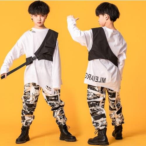Kids Hip Hop Clothing Wear Oversized Sweatshirt One Shouler Tops Streetwear Print Pants for Girls Boy Jazz Dance Costume Clothes