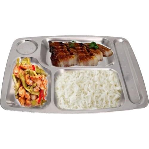 Stainless Steel Kids Snack Tray School Food Lunch Box Plate 4/5/6 Grids For Camping Picnics Cafeterias Dinner Plate Supplies