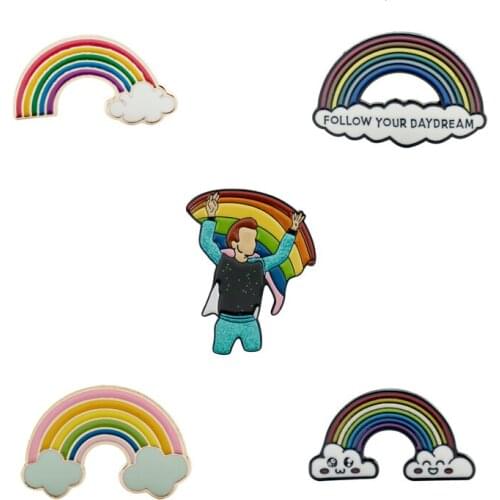 Rainbow Enamel Pin Follow Your Dream Clothes Shirt Jeans Brooch Badge Charm Pins Metal Brooches for Women