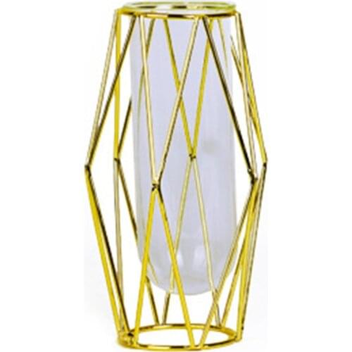 Geometric Glass Vase With Metal Stand Plant Pot Flower Hydroponic 1pcs Simplicity Pattern Holder For Home Office Decoration