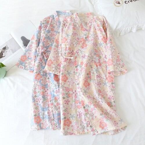 Kimono Yukata Sleepwear Nightgown for Women Girls Summer Robe Bathrobe Japanese Style Floral Print Kawaii Dress Short Sleeve