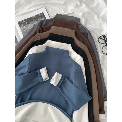 HELIAR Autumn Winter Thick Fleece woman Knitted Tops long sleeve top turtleneck tee shirt Jumpers Basic shirt Jumpers