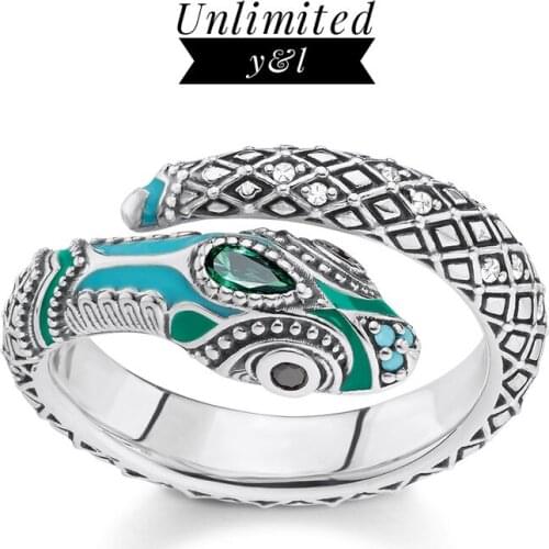 Bohemia Snake Rings Punk Style 925 Sterling Silver Green CZ Blue Fashion Good Thomas Style Jewelry Accessories for Women Men