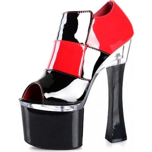 Fashion 18 cm thick square root sexy star open-toe shoes, model pole dancing practice, stage performance heel high single shoes