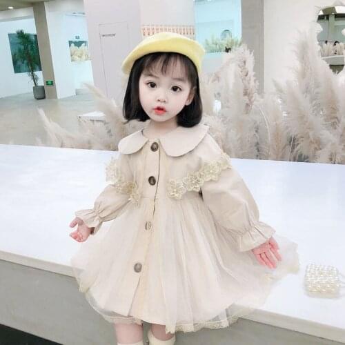 2021 Fashion Girls Baby Trench Coat Jacket Spring Autumn Lace Mesh Dresses Kids Princess Birthday Clothes Children Overwear