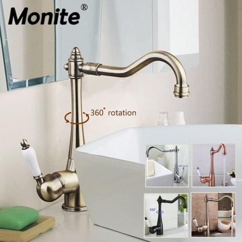 Monite 360 Swivel Brass Golden Kitchen Faucets Swivel Black ORB Deck Mounted Mixer Tap Bathroom Water Basin Mixer Tap Faucet