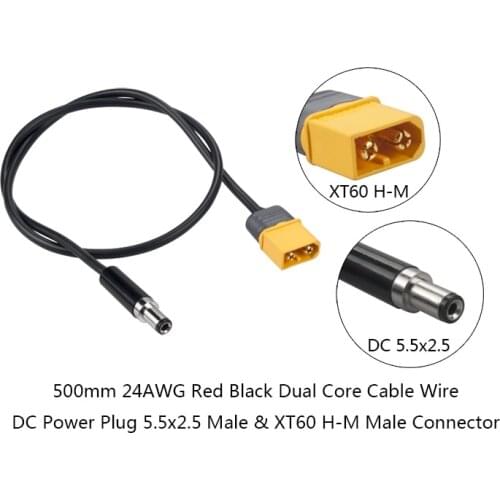 RJXHOBBY XT60 Male Bullet Connector to Male DC 5.5mm * 2.5mm DC5525 Rubber Power Cable for TS100 Electric Soldering Iron