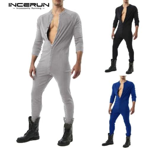 Men Pajamas Jumpsuit Solid 2021 Cozy Leisure Button Nightwear Romper Long Sleeve Homewear Men Playsuit Sleepwear S-5XL INCERUN 7