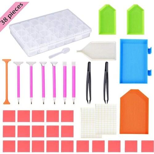 38Pcs/Pack DIY 5D Diamond Painting Tools 28 Grids Embroidery Storage Box Sticky Pen Cross Stitch Tool Kit For Handmade Crafts