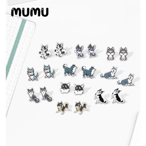 2020 New Husky Stud Earring Cute Dog Acrylic Earrings Handmade Epoxy Resin Jewelry Earring Gifts Girl