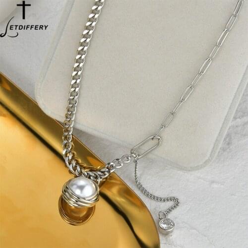 Letdiffery 2021 New Fashion Pearl Pendant Necklace Rhinestone Necklaces Cuban Chain Crystal Choker Jewelry for Women Men Gifts