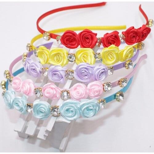 5High Quality Small Flower Hairband Headband Rhinestone Band For Kids Girls Handmade Headband Children Hair Accessories