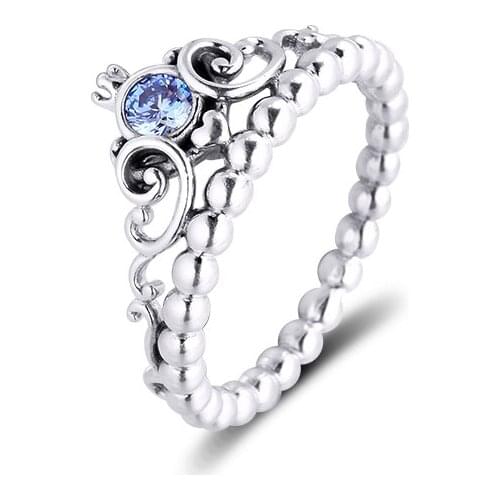 Cinderella Blue Tiara Ring 925 Sterling-Silver-Jewelry DIY Fashion European Jewelry For Women Wholesale Woman Gift Rings