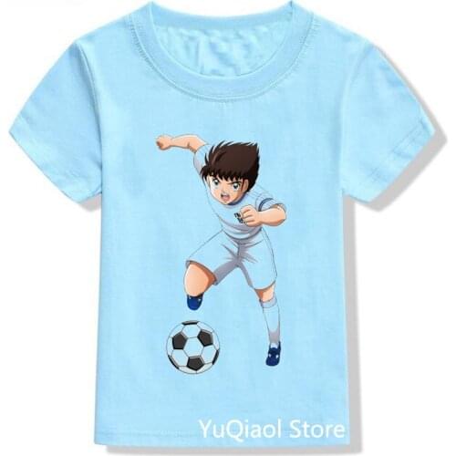 High Quality Boy Shirt Children Fashion Captain Tsubasa Tshirts Summer Top Kids Clothes Graphic Tee Blue T-Shirt From 3 To 13Y