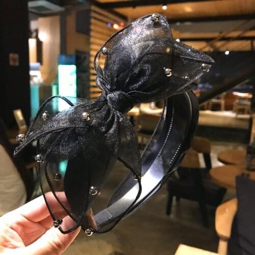 Hairpin All-match Super Large Multi-layer Net Yarn Bow Beaded Hair Band with Tooth Non-slip Headband Hair Accessories