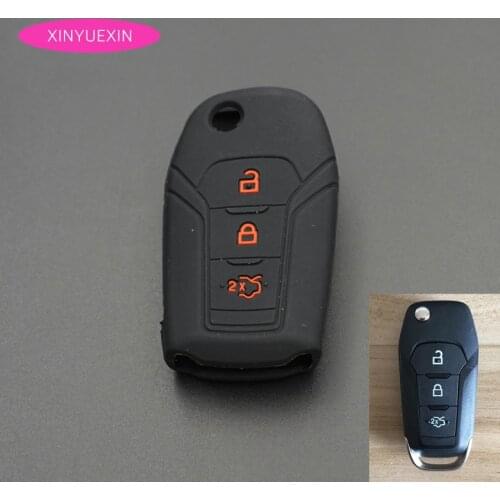 Xinyuexin Silicone Rubber Key Cover FOB Case for FORD Focus Fiesta Smart Remote Key Car-styling 3 Buttons Half Including
