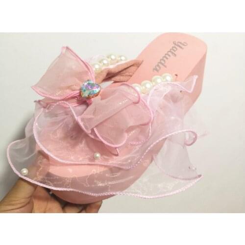 HAHAFLOWER Platform Wedge Slippers Women Outside Shoes Butterfly-knot Sandals Girls Flip Flop beach shoes