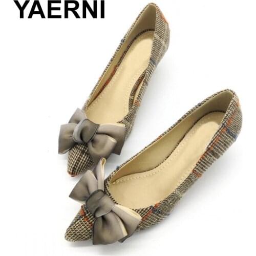 YAERNINew Spring Autumn Shoes Women Pumps High Heels Bowknot Pointed Toe Slip-On Ladies Single Shoes Feminino Footwear Plus Size