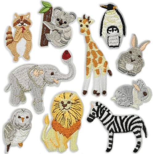 Embroidery Iron on Patch Cartoon Clothes Stickers Embroidered Patches for Clothing Animal Zoo Badges Applique Mini Patchwork
