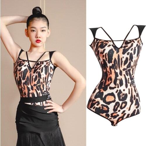 2021 Women Leopard Latin Dance Clothes Sleeveless Latin Tops Adult Dance Skirts Salsa Dancing Latin Performance Wear VDB3588