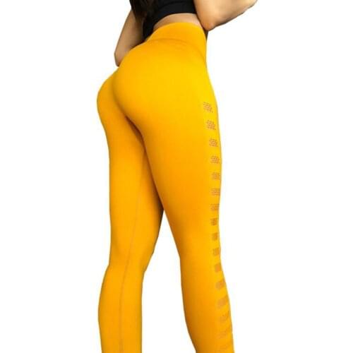Women High Waist Seamless Yoga Pants Hips up Leggings Fitness Wear Sports Pants Running Trousers Tights Gym Hollow Out Pants
