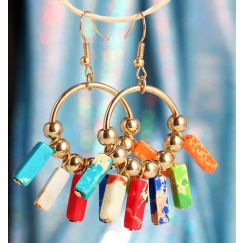 ZOSHI Colorful Natural Stones Beads Dangle Earrings for Women Bohemian Summer Drop Earrings Party Jewelry Gifts