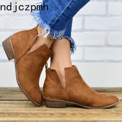 Boots Women Autumn and Winter Classic Fashion Flock Ankle Boots Round Head Comfortable Square Heel Shoes Women Plus Size 35-43