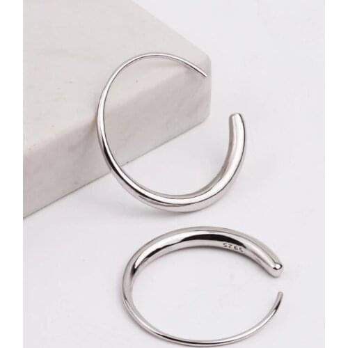 925 Sterling Silver Big Circle Charm Stud Earring For Women Girls Party Punk Jewelry Pendientes Accessories eh1067
