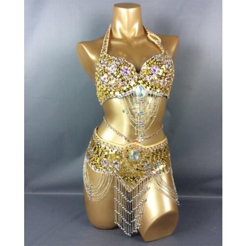 Women belly dancing suite belt+bra samba costumes Sexy stage show dance wear club USA bra hot girl clothing