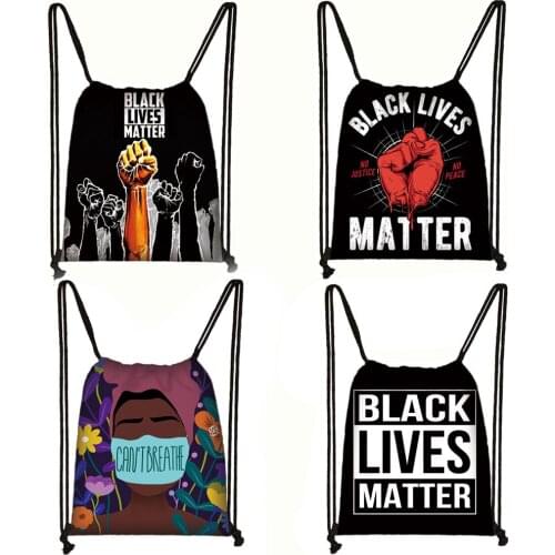 Black Lives Matter Letter Print Drawstring Bag Afro Black Women Backpack American Africa Ladies Storage Bag Cute Travel Bags