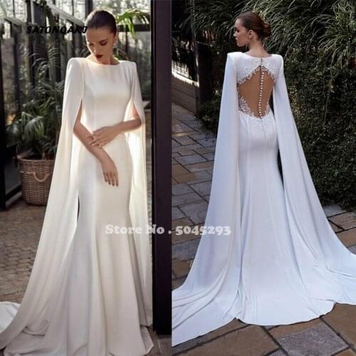 2020 Charming Mermaid Boho Wedding Dresses With Sleeve Lace Beach Bridal Gowns Cheap Dubai Muslim Vestido De Novia Undefined