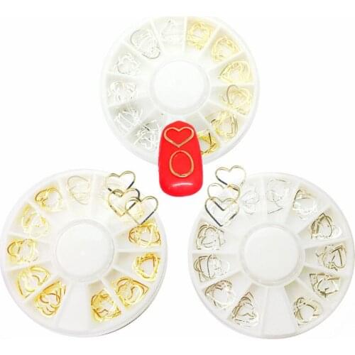 1 Wheel Gold Rivet Heart Rectangle Nail Art Accessoires Ellipse Triangle Nail Punk Decorations Hollow Out Summer Manicure Design