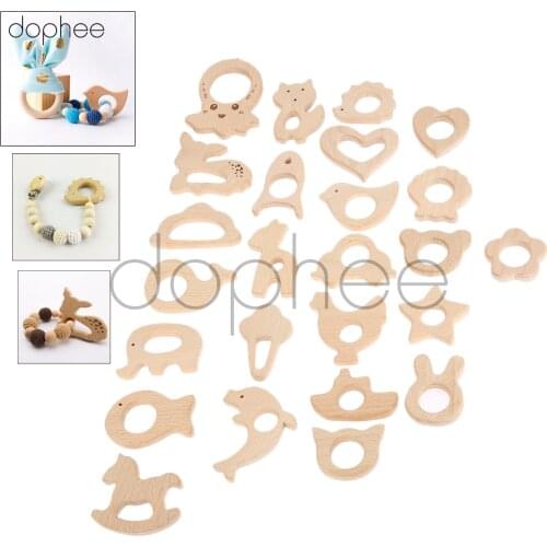 Dophee 1pc Make Baby Teether Natural Wooden Shape Animals Teether Toy Unfinished Animal Beads Baby Safe Sensory Grasping Toy