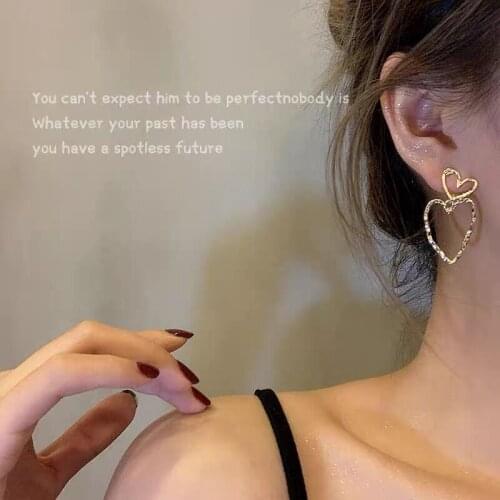 12 PCS/lot Silver Plated Needles Double Golden Hearts Hollow Convex-Concave Alloy Women Dangle Earrings & Drop Earrings