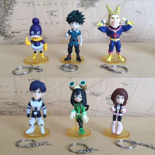 6pcs Super My Hero Academia Boku no Hero Izuku Midoriya All Might Ochaco Uraraka Asui Tsuyu Mineta Minoru Figure Key Chain Toy