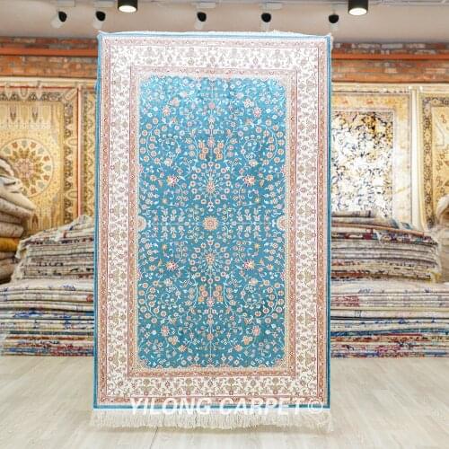YILONG 3'x5' Oriental silk area carpet blue elegant small oriental rug (HF248B)