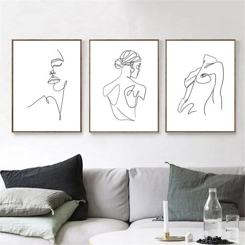 Abstract Girl Back Face Art Print Painting Female Line Drawing Canvas Poster Minimalist Wall Art Pictures Living Room Home Decor