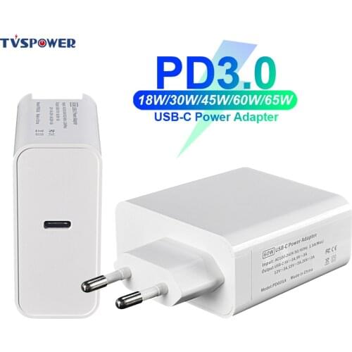 USB-C Power Adapter 18W 30W 45W 60W 65W QC3.0 PD3.0 Charger For xiaomi USB-C Laptops MacBook Pro/Air iphone 11 pro iPad pro S10