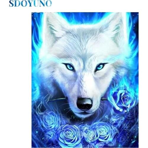 SDOYUNO DZDP853 5D DIY Diamond Painting Full Square/Round Animals Diamond Embroidery Paintings Wolf Pattern Home Decor