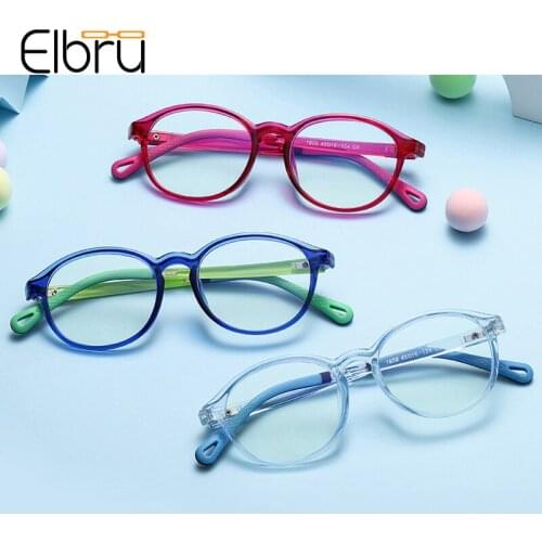Elbru Vintage Round Children Glasses Frame Clear Lens Silicone Ultralight TR Optical Eyeglasses Plain Spectacles For Boys Girls