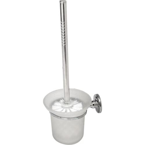 CNIM Hot Chrome Round Wall Mounted Toilet Brush and Frosted Glass Toilet Brush Holder