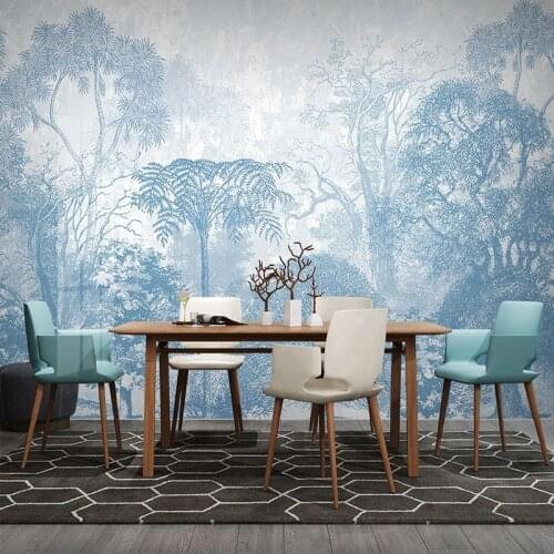 Custom Photo Blue Mural Hand Painted Tree Forest Landscape Wall Painting Modern Living Room TV Background Wallpaper For Walls 3D