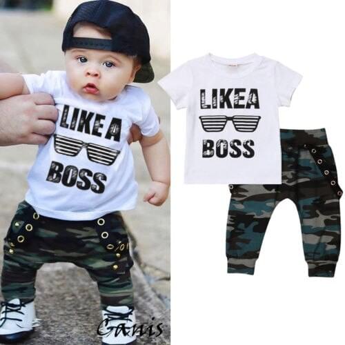 Pudcoco Newborn Infant Toddler Baby Boy Clothes Set LIKE BOSS Kids Boys Short Sleeve T-Shirt Top Pants Outfits Clothing Set 0-3Y