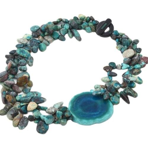 GG Jewelry Natural Chrysocolla Top-drilled Fancy Jaspers Polished Raw Drusy Agates Necklace Bracelet Earrings Sets For Women