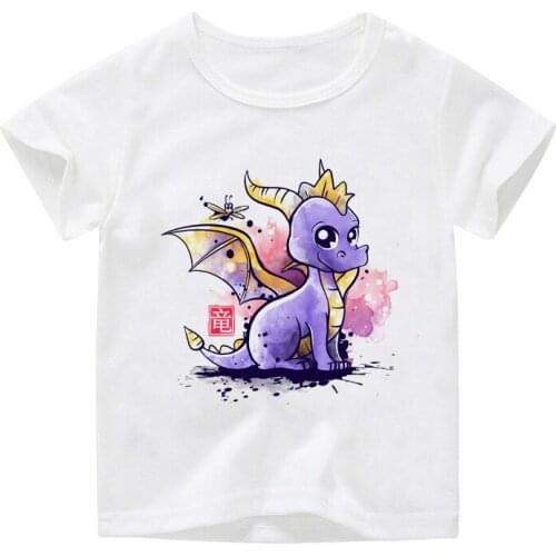 The Dragon And The Dragonfly Cotton Short-Sleeved T-Shirt Printing Childrens Cartoon White Tshirt Kids