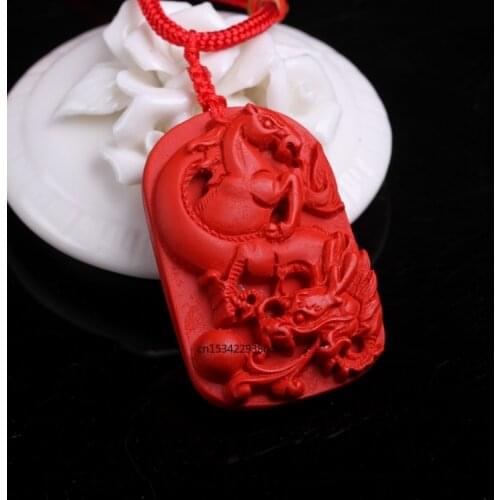 Chinese Natural Red Organic Cinnabar Dragon Horse Pendant Necklace Fashion Charm Jewellery Lucky Amulet Gifts for Women