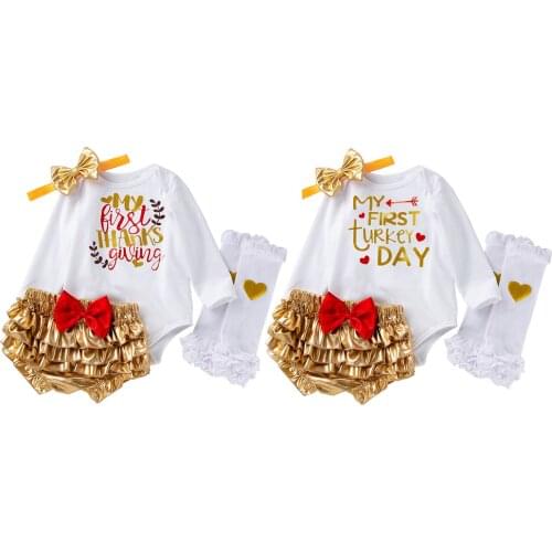 0-24 Months Thanksgiving Day | Turkey Day Newborn Infant Toddler Baby Girl Dress Long Sleeve Romper & PP Pants Set Kids Clothes