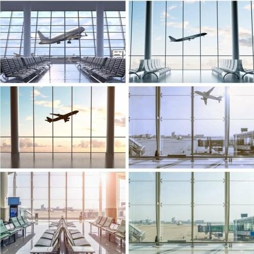 Laeacco Photography Backdrop Plane Take Off French Window Airport Waiting Room Baby Child Portrait Photo Background Photo Studio