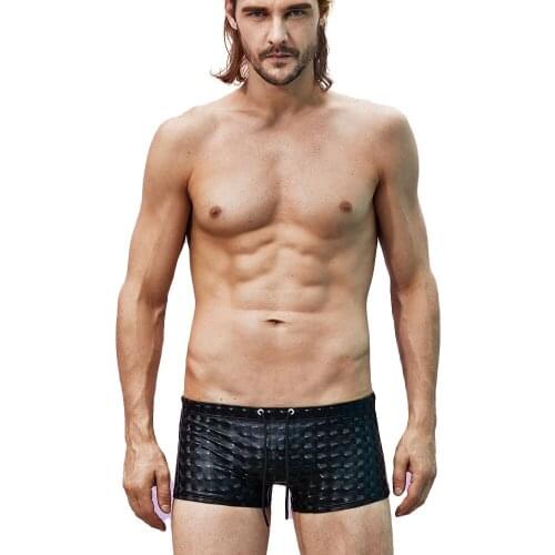 Summer Sea Swimming Trunks Fashion 3D Reflective Beach Shorts Lace-up Swimsuit Men Sunga Strong Man Surfing Mens Leather Boxer